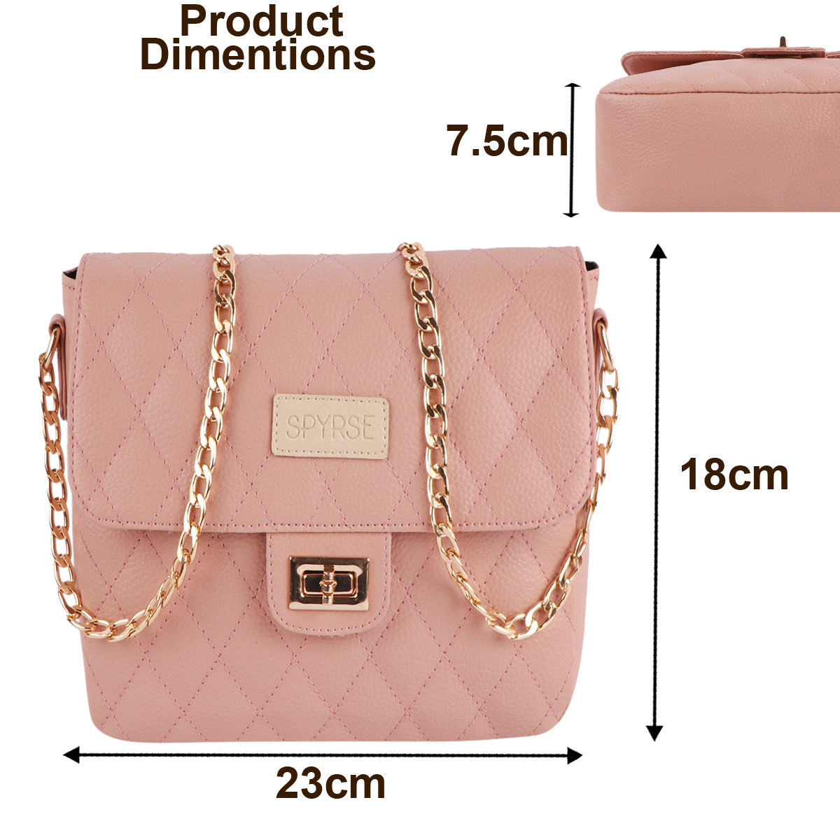 Pink Quilted Vegan Leather Chain Sling Bag for Women