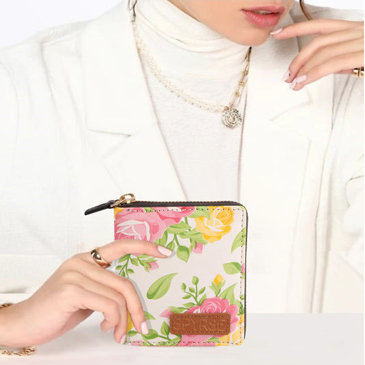 Pink Floral Print Women’s Vegan Leather Wallet