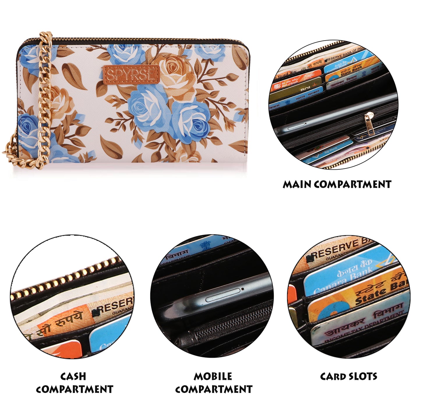 Blue Floral Vegan Leather Clutch | Elegant Party & Casual Chain Purse for Women