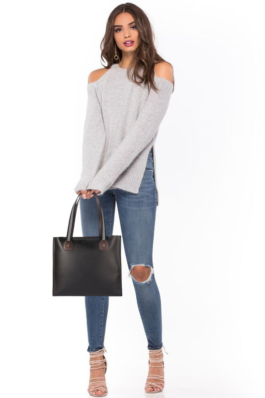 Black & Brown Vegan Leather Tote Bag for Women | Large Office Handbag