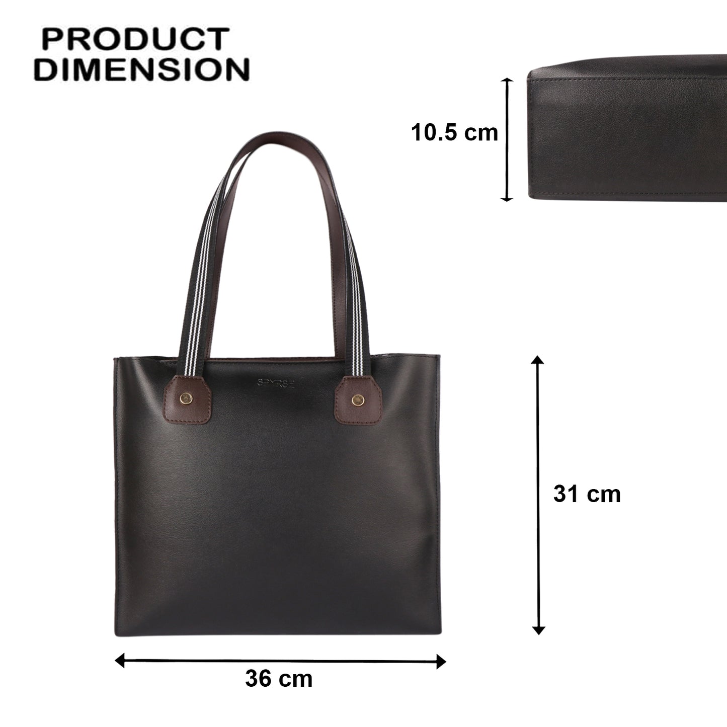 Black & Brown Vegan Leather Tote Bag for Women | Large Office Handbag