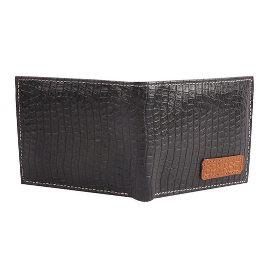 Black Crocodile Textured Vegan Leather Wallet for Men