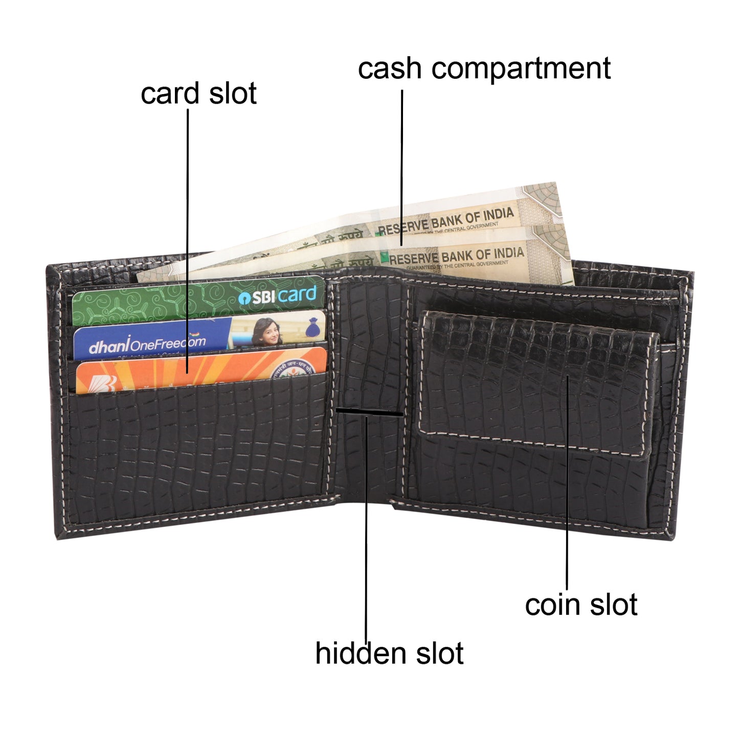 Black Crocodile Textured Vegan Leather Wallet for Men