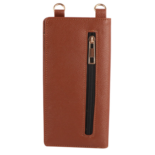 Brown Vegan Leather Sling Wallet – Stylish Mobile Purse for Women