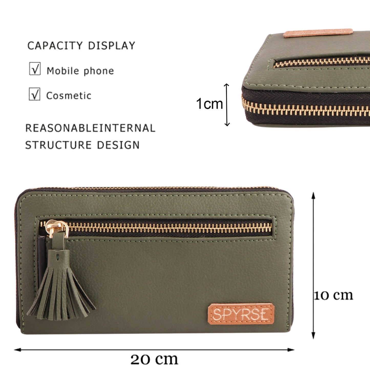 Olive Green Vegan Leather Tassel Clutch for Women | Stylish Zip Wallet