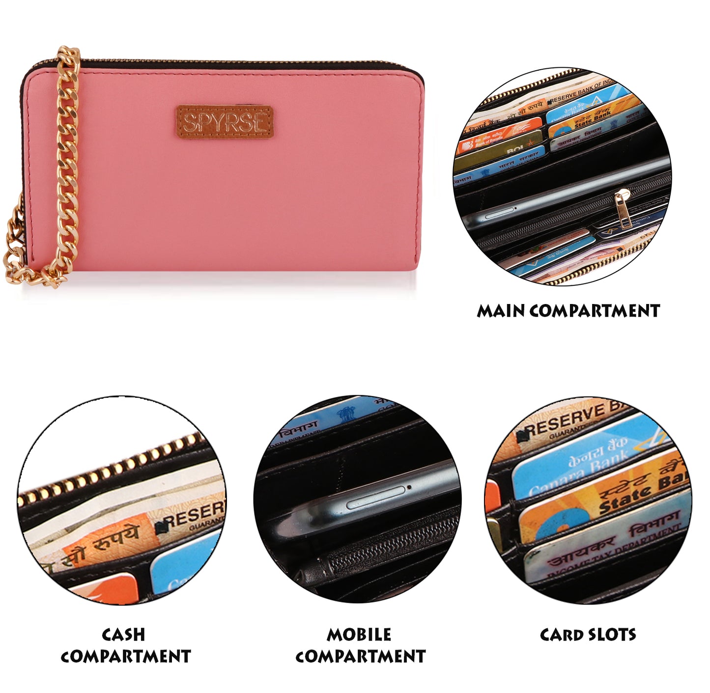 Pink Vegan Leather Women’s Clutch with Gold Chain | Elegant & Trendy Wallet