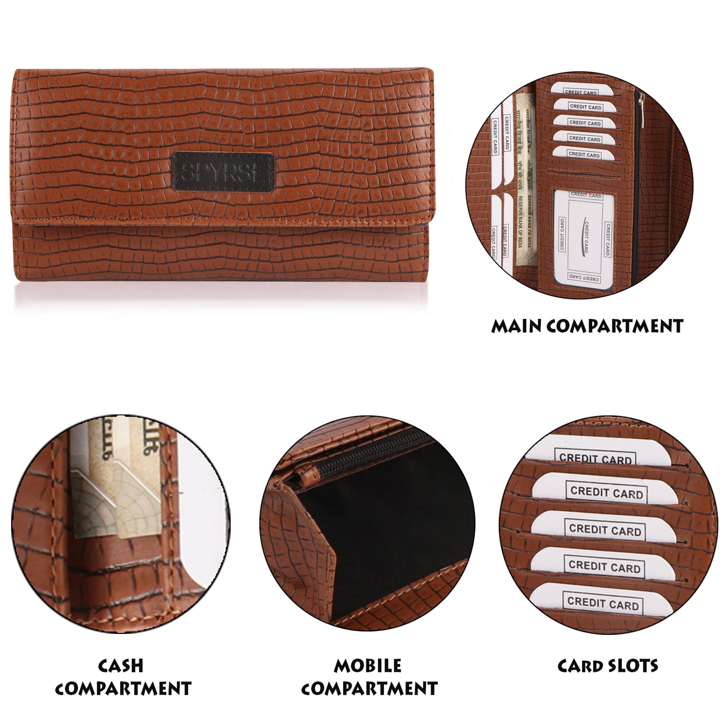Tan Vegan Leather Women’s Wallet | Crocodile Texture