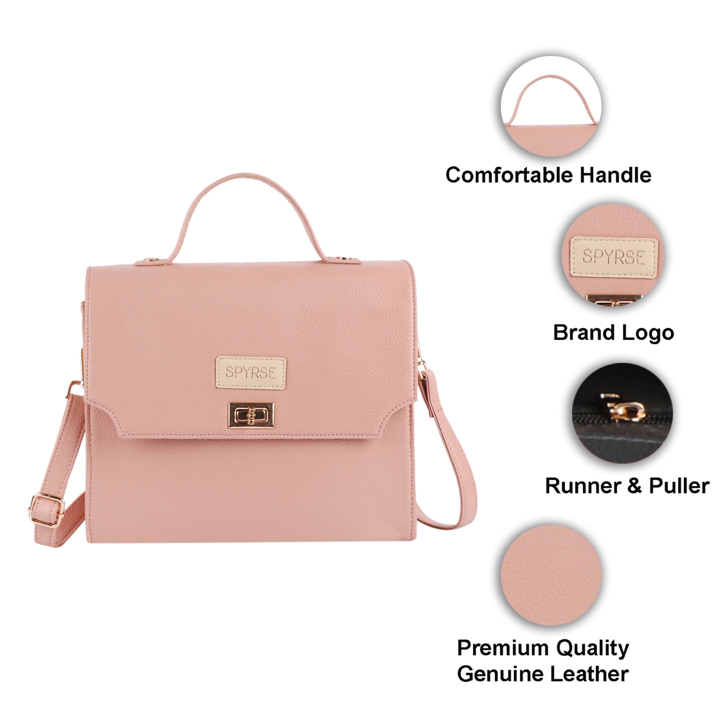 Pink Vegan Leather Sling Bag for Women | Elegant Top Handle Shoulder Bag