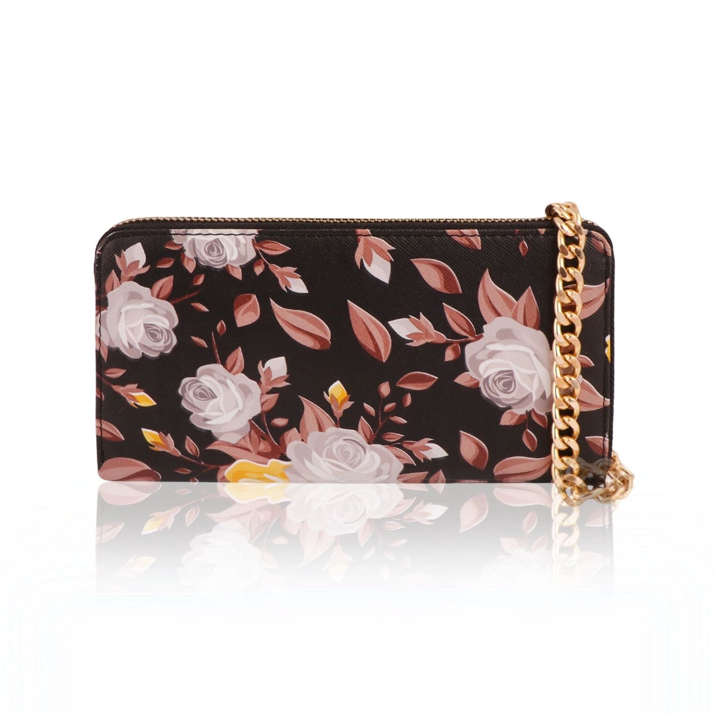 Black Printed Flower Wallets For Women's