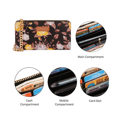 Black Printed Flower Wallets For Women's