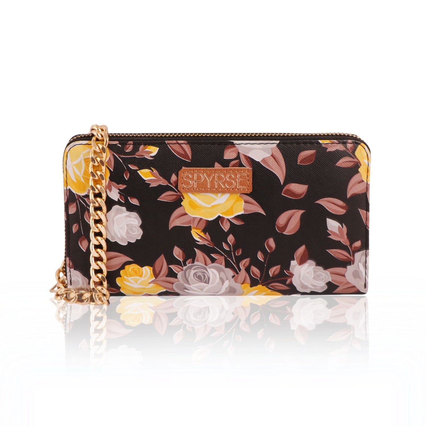 Black Printed Flower Wallets For Women's