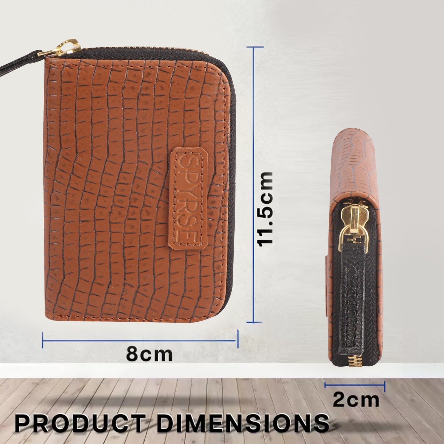 Brown Crocodile-Textured Vegan Leather Mini Wallet for Women