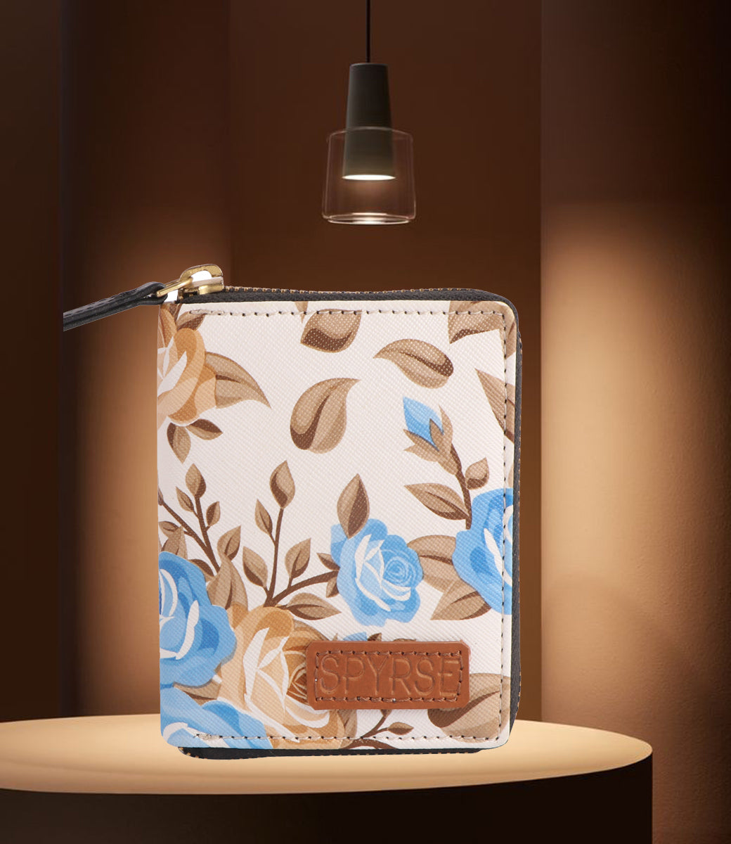 Blue Floral Vegan Leather Women’s Wallet – Compact & Stylish