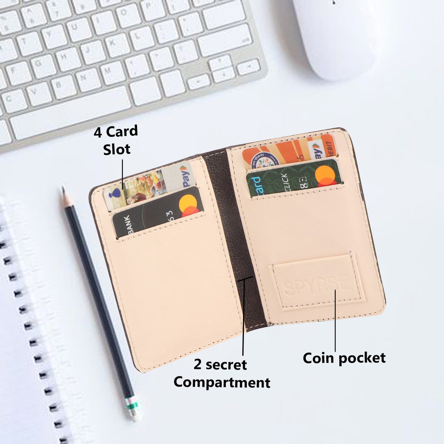 Dark Brown Vegan Leather Card Holder 6 Card Slot