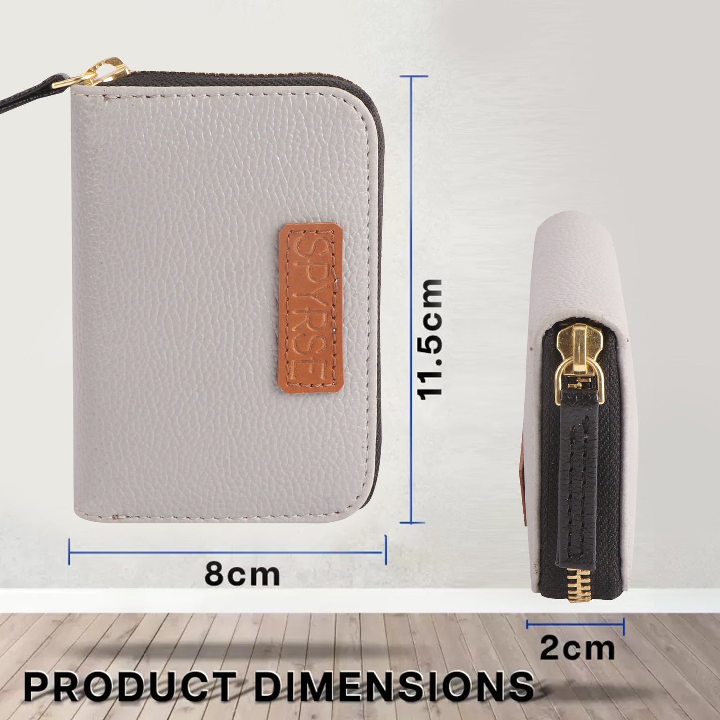 Grey Vegan Leather Mini Wallet for Women – Compact Zip Card Holder