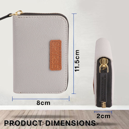 Grey Vegan Leather Mini Wallet for Women – Compact Zip Card Holder
