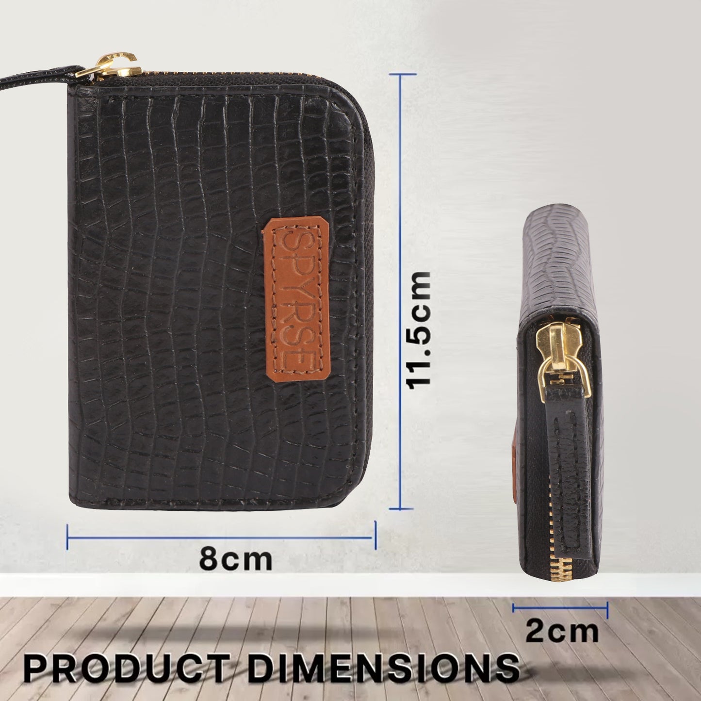 Black Crocodile-Textured Vegan Leather Mini Wallet for Women