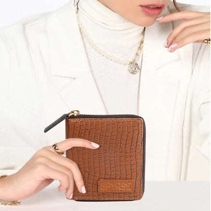 Women’s Brown Crocodile Pattern Vegan Leather Zip Wallet