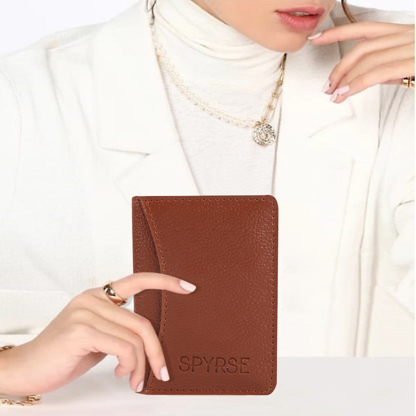 Brown Vegan Leather Card Holder for Men Women