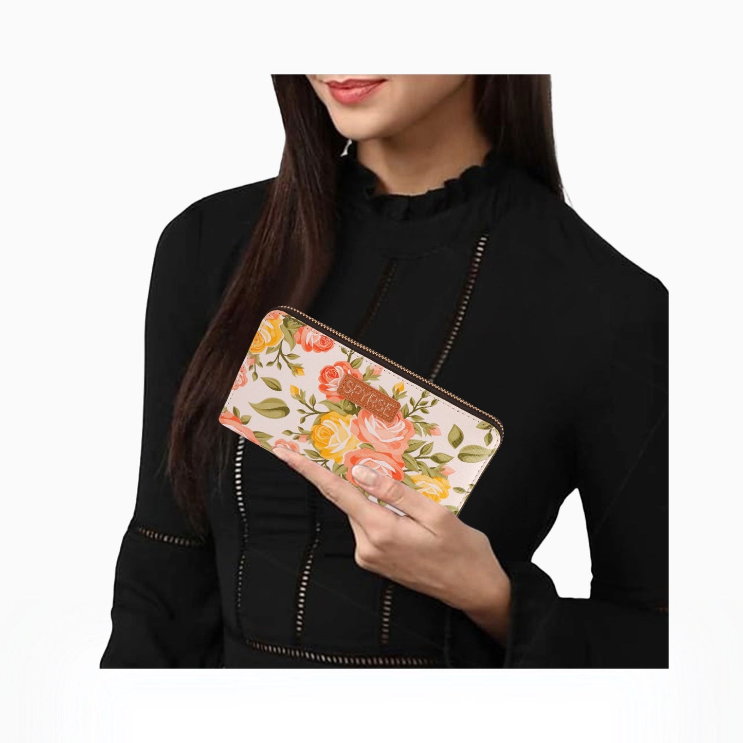 Orange Flower Women's Vegan Leather Clutch