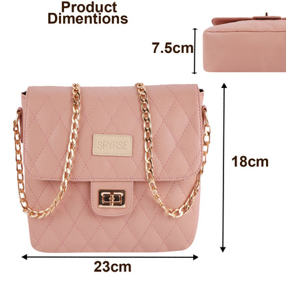 Pink Quilted Vegan Leather Chain Sling Bag for Women