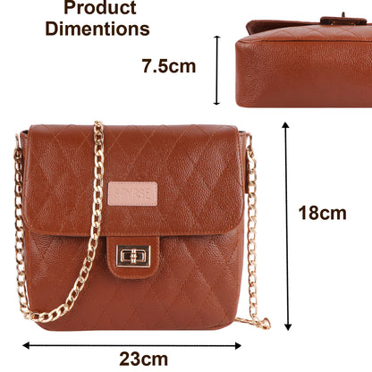Brown Quilted Vegan Leather Chain Sling Bag for Women