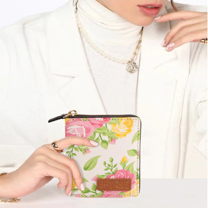 Pink Floral Print Women’s Vegan Leather Wallet