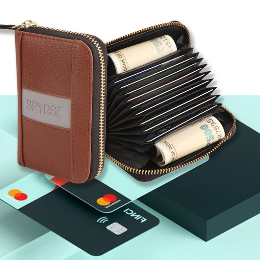 Brown Vegan Leather Mini Wallet for Women | Compact Card Holder with Zip Closure