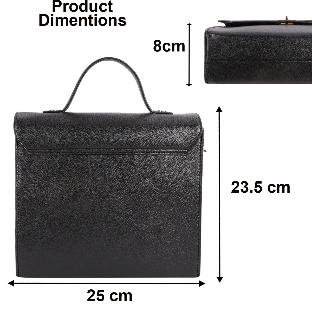 Women’s Black Vegan Leather Handbag with Gold Lock & Adjustable Strap