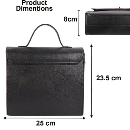 Women’s Black Vegan Leather Handbag with Gold Lock & Adjustable Strap