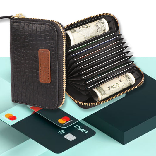 Black Crocodile-Textured Vegan Leather Mini Wallet for Women
