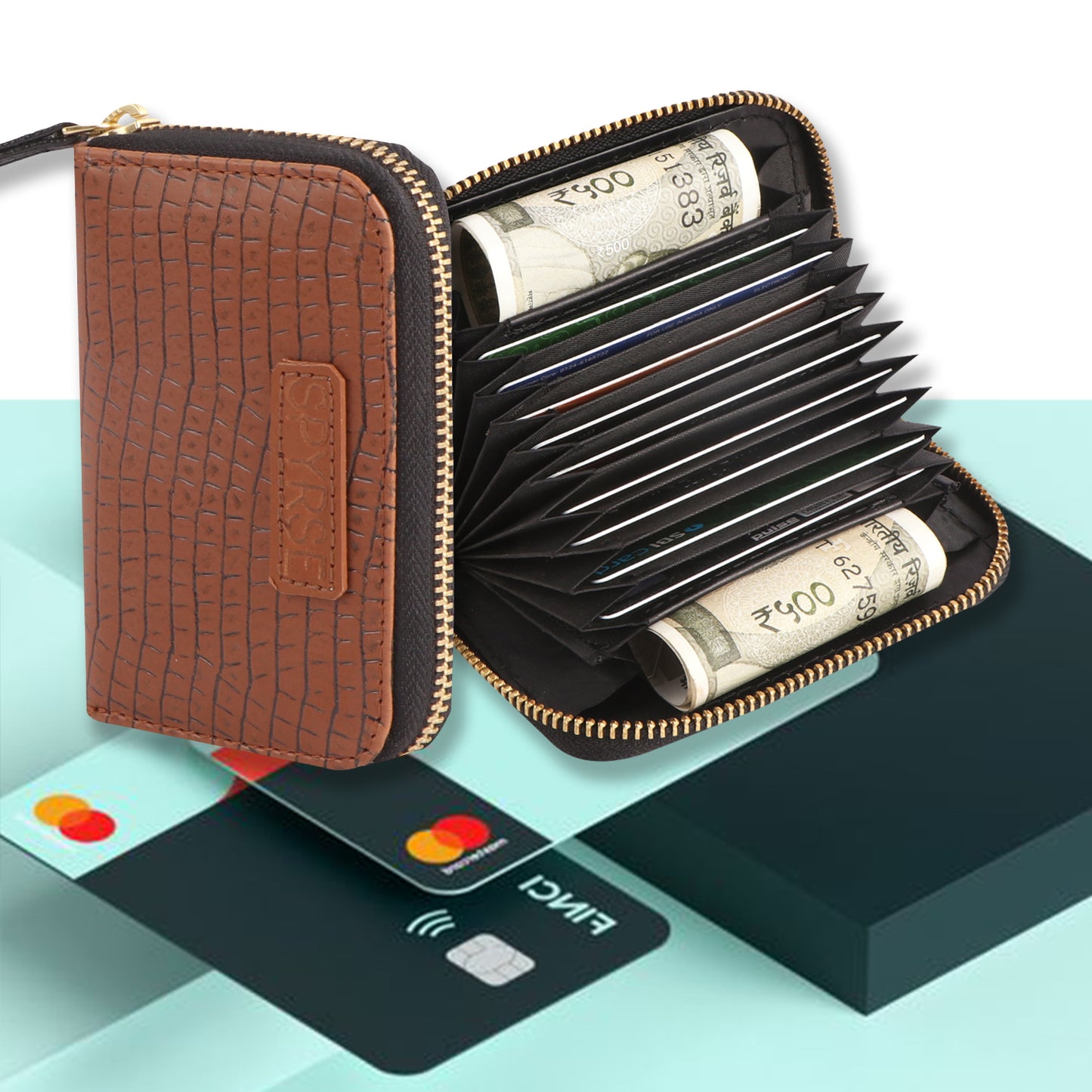 Brown Crocodile-Textured Vegan Leather Mini Wallet for Women