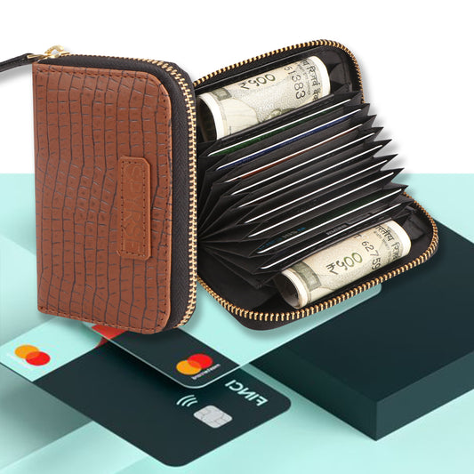 Brown Crocodile-Textured Vegan Leather Mini Wallet for Women