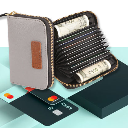 Grey Vegan Leather Mini Wallet for Women – Compact Zip Card Holder