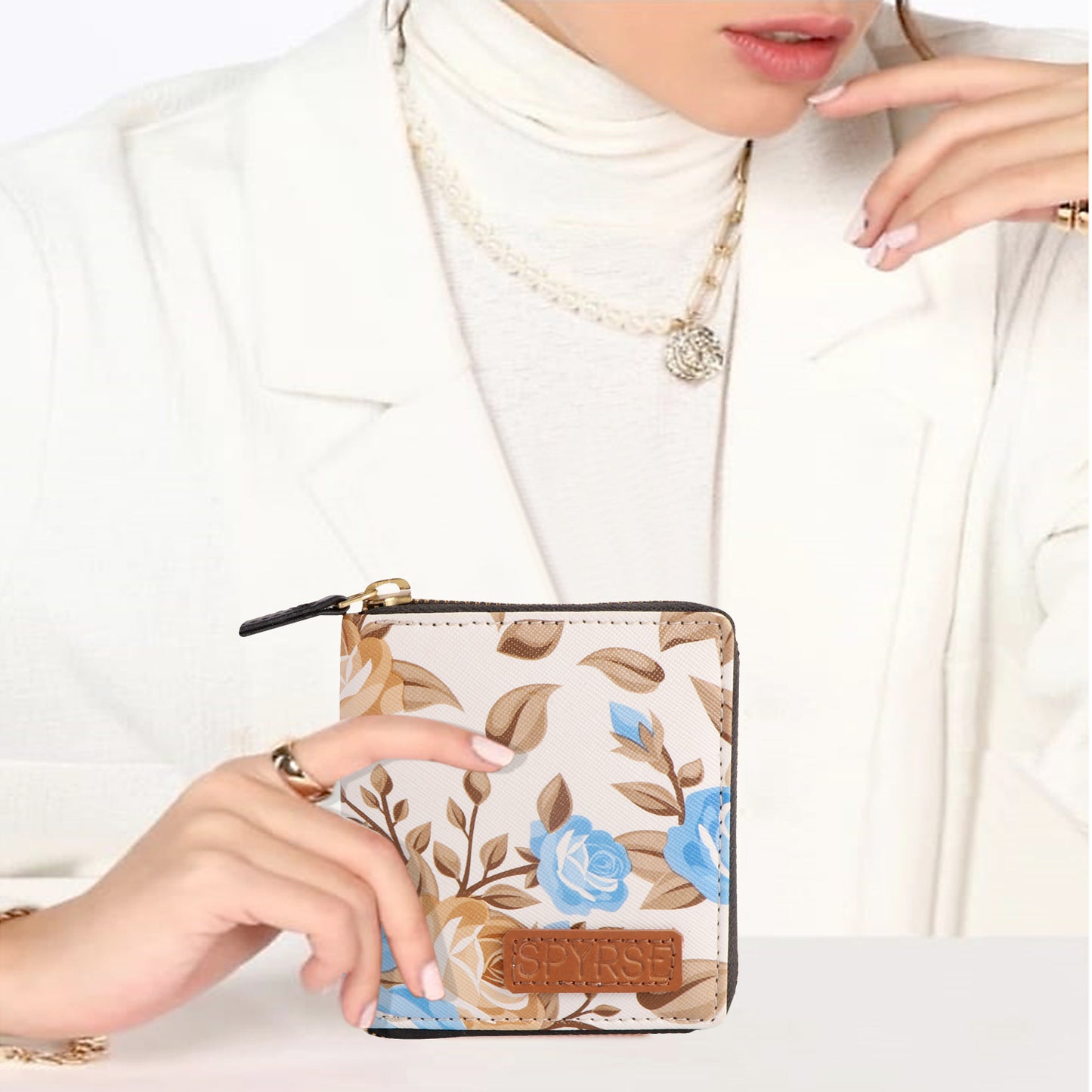 Blue Floral Vegan Leather Women’s Wallet – Compact & Stylish