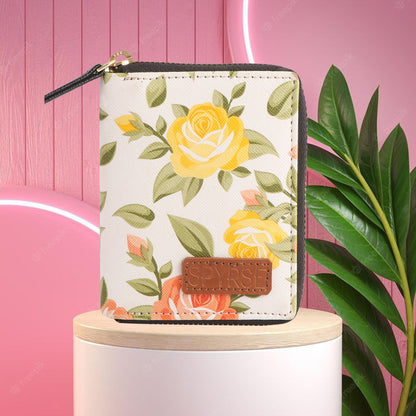 Floral Print Vegan Leather Women’s Wallet – Compact Zip Around Small Purse