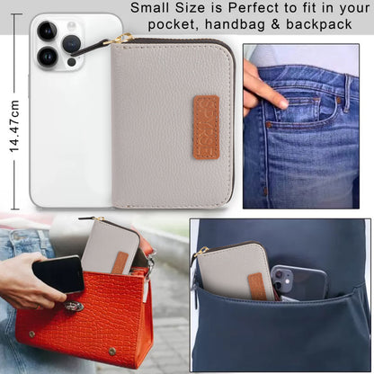 Grey Vegan Leather Mini Wallet for Women – Compact Zip Card Holder