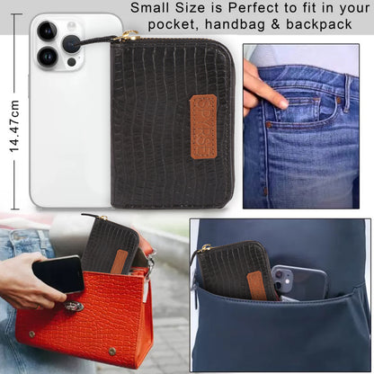 Black Crocodile-Textured Vegan Leather Mini Wallet for Women