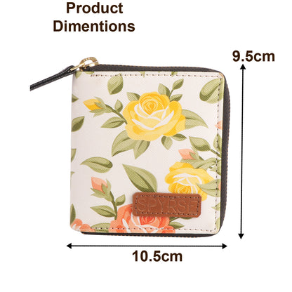 Floral Print Vegan Leather Women’s Wallet – Compact Zip Around Small Purse