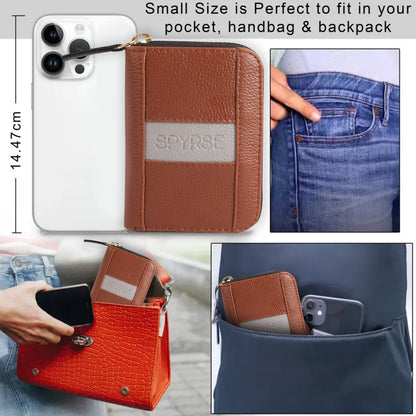Brown Vegan Leather Mini Wallet for Women | Compact Card Holder with Zip Closure
