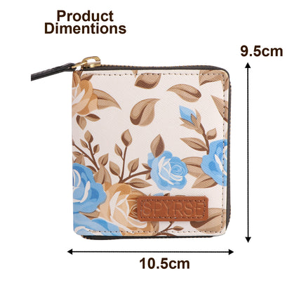 Blue Floral Vegan Leather Women’s Wallet – Compact & Stylish