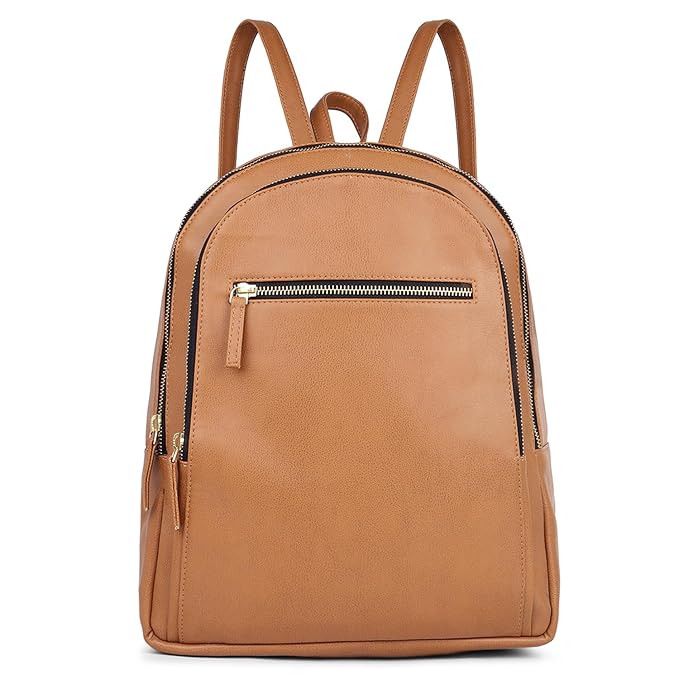 Tan Vegan Leather Women’s Backpack | Lightweight Travel College Bag
