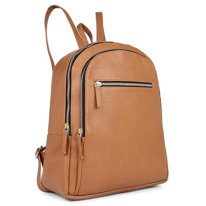Tan Vegan Leather Women’s Backpack | Lightweight Travel College Bag
