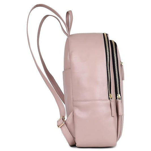 Women’s Pink Vegan Leather Backpack | Multiple Compartments