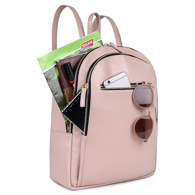 Women’s Pink Vegan Leather Backpack | Multiple Compartments