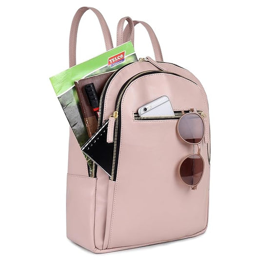 Women’s Pink Vegan Leather Backpack | Multiple Compartments