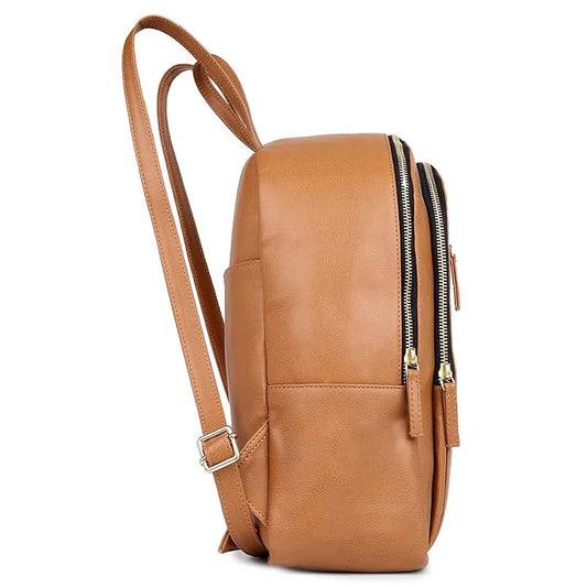 Tan Vegan Leather Women’s Backpack | Lightweight Travel College Bag