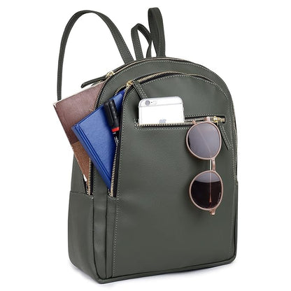 Olive Green Vegan Leather Backpack – Everyday Style for College, Work & Travel