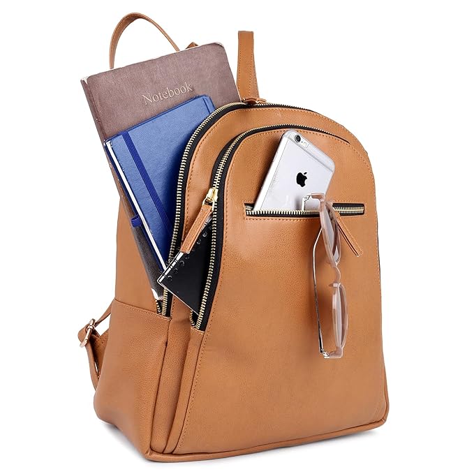 Tan Vegan Leather Women’s Backpack | Lightweight Travel College Bag