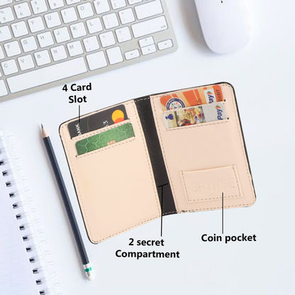 Black Vegan Leather Card Holder for Women & Men 6 Card Slots